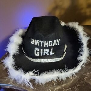 Black Birthday Girl Hat with White Feathers